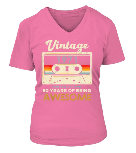 Vintage 1971 Cassette Tape 50 Awesome 50th Birthday V-neck T-Shirt Woman