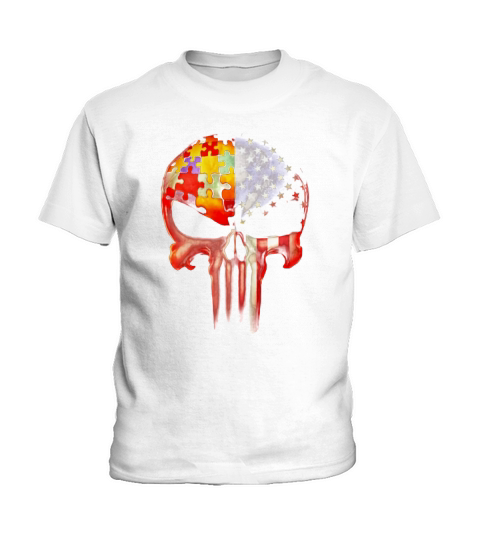 Autism Awareness America Flag skull Kids T-Shirt