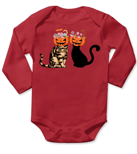 Halloween Cat With Jack-o-lantern - Meoween Long Sleeve Baby One-Piece