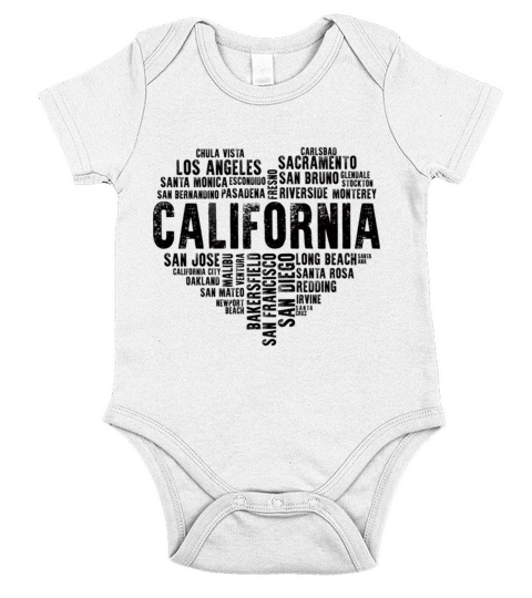 Vintage California Heart Love LA San Francisco Short Sleeve Baby One-Piece
