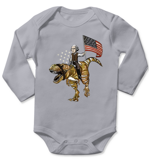 George Washington Riding a T Rex Dinosaur 4th of July USA - Baby Onesie Long Sleeve Baby One-Piece