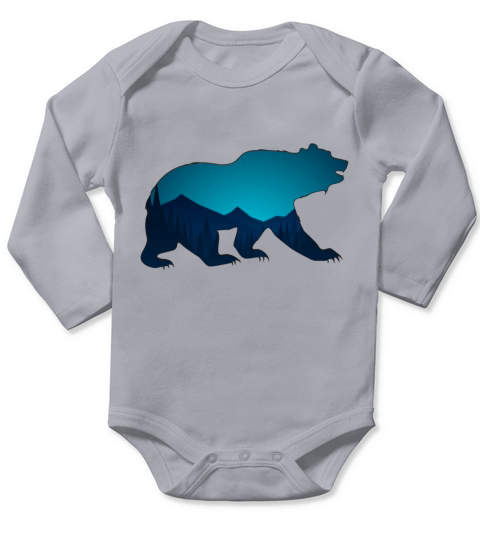 Bear Grizzly mountain landscape Deep Nature Long Sleeve Baby One-Piece