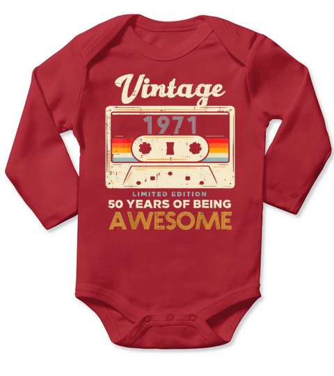 Vintage 1971 Cassette Tape 50 Awesome 50th Birthday Long Sleeve Baby One-Piece