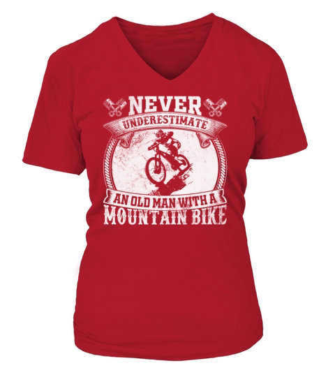 Never Underestimate An Old Man With A Mountain Bik Women's V-Neck T-shirt