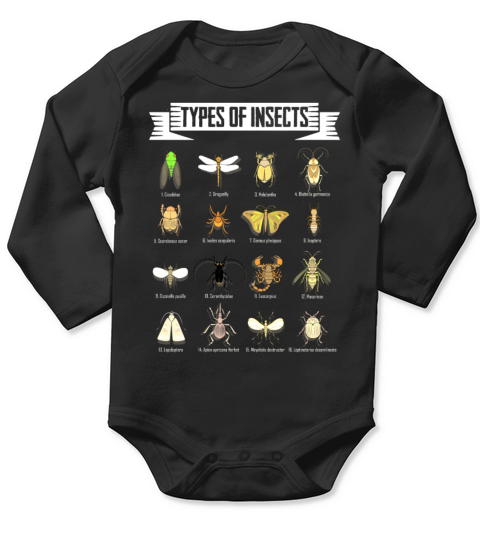 Kids Types Of Insects Bug Science funny saying Long Sleeve Baby One-Piece