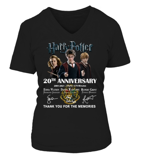 Officical Harry 20th anniversary 2001-2021 thank you for the memories signatures V-neck T-Shirt Woman