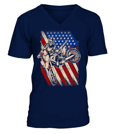 Vintage Dirt Bike Motocross American Flag Enduro Men's V-Neck T-shirt