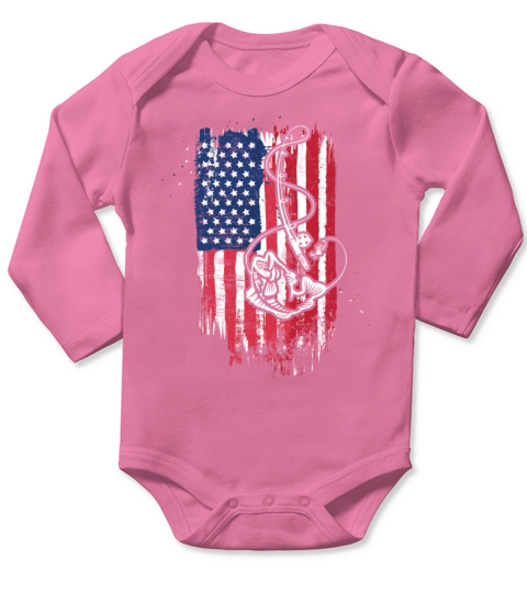 Vintage USA American Flag Bass Fishing Fisher Gift Long Sleeve Baby One-Piece