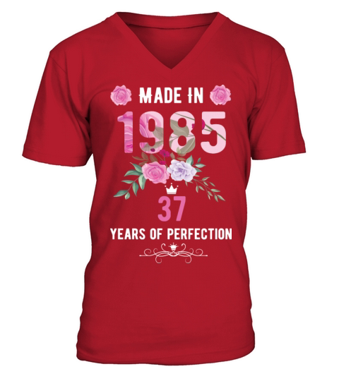 Made In 1985 Floral 37 Year Old 37th Birthday Gift V-Neck T-shirt