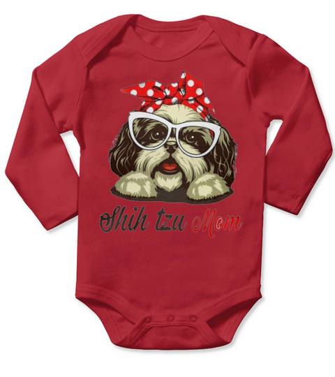 Dog mom â€“ Shih tzu mom bow head scarf shirt Long Sleeve Baby One-Piece