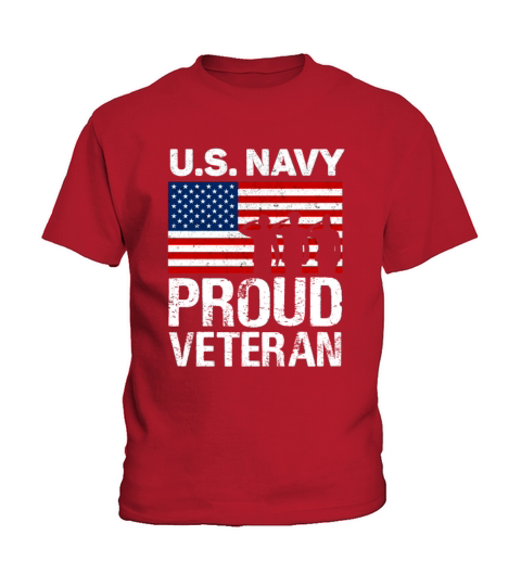 Proud Veteran US Navy Red White Blue Flag Patriotic Design Great for 4th of July Kids T-Shirt