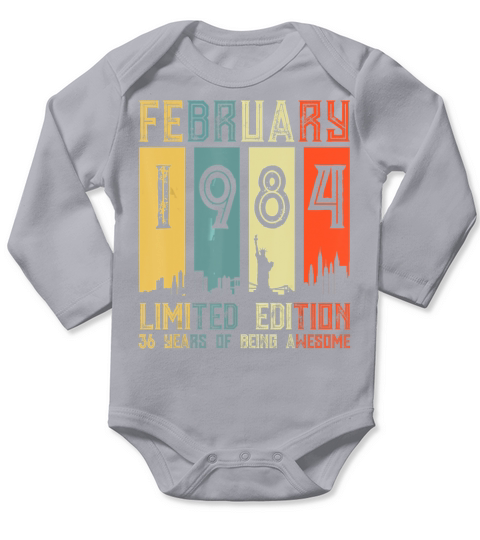 Retro Vintage February 1984 36 Yrs Old 36th Long Sleeve Baby One-Piece