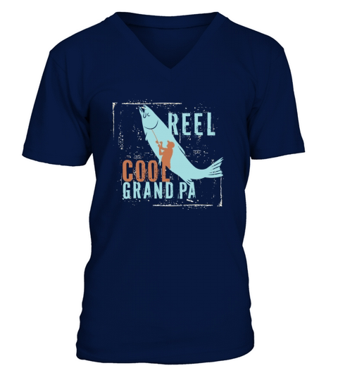 REEL COOL GRANDPA Mens Funny Fishing T-Shirt Men's V-Neck T-shirt