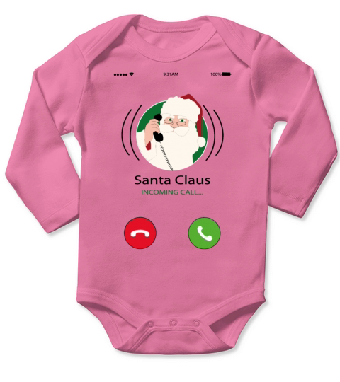 Santa Claus Incoming Call Long Sleeve Baby One-Piece