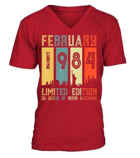 Retro Vintage February 1984 36 Yrs Old 36th Men's V-Neck T-shirt