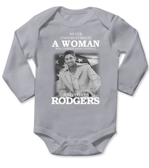 Never underestimate a woman who understands football Rodgers Long Sleeve Baby One-Piece
