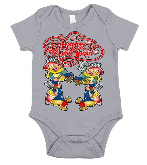 Happy New Year Beautiful Dwarf and Elf Cartoon Short Sleeve Baby One-Piece