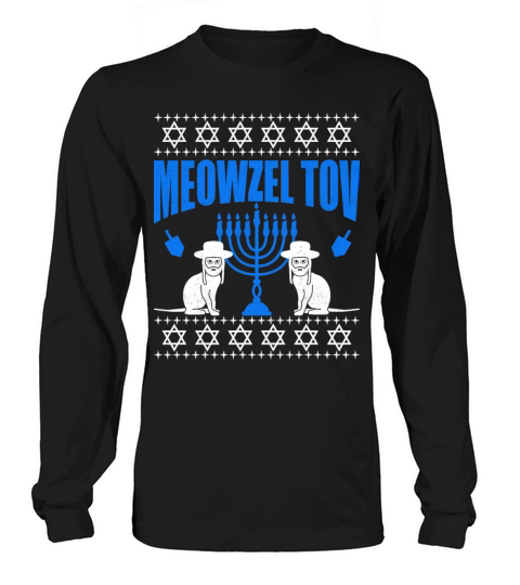 Meowzel Tov Jewish Hanukkah Chanukah Ugly Cat Men's Long Sleeve