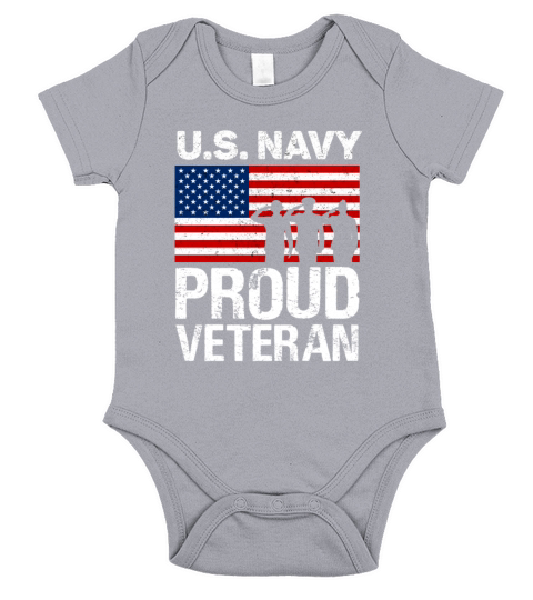 Proud Veteran US Navy Red White Blue Flag Patriotic Design Great for 4th of July Short Sleeve Baby One-Piece