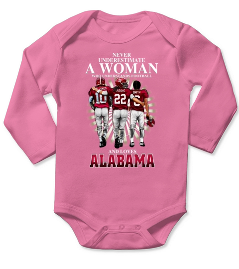 never underestimate a woman who loves alabama Long Sleeve Baby One-Piece