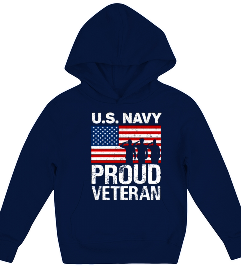 Proud Veteran US Navy Red White Blue Flag Patriotic Design Great for 4th of July Kids Hoodie