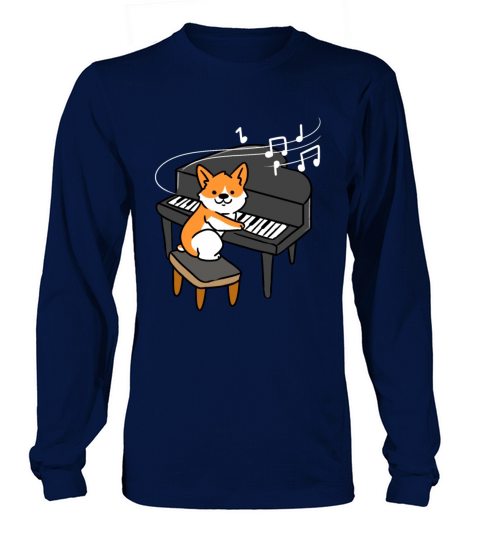 Corgi Playing Piano Women's Long Sleeve