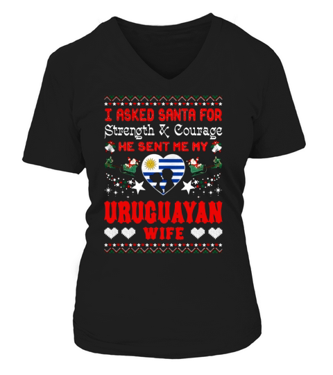 Santa Sent Uruguayan Wife Christmas Ugly Sweater Sweatshirt V-neck T-Shirt Woman