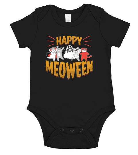 Happy Meoween Cat Halloween Spooky Scary Gift Short Sleeve Baby One-Piece