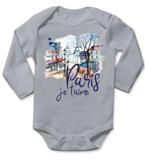 Paris Je Taime Souvenir France Watercolor Art Long Sleeve Baby One-Piece