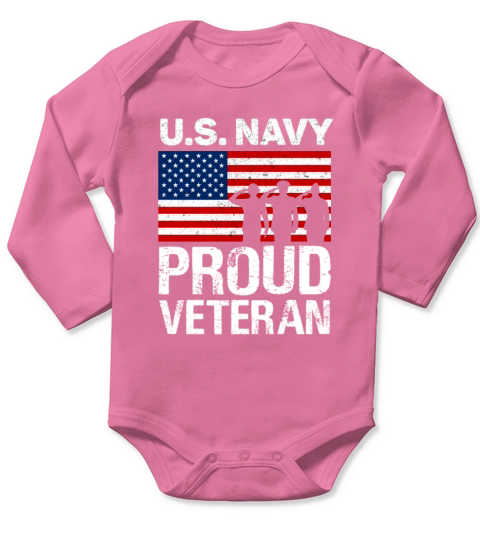 Proud Veteran US Navy Red White Blue Flag Patriotic Design Great for 4th of July Long Sleeve Baby One-Piece