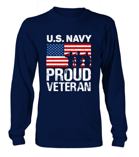 Proud Veteran US Navy Red White Blue Flag Patriotic Design Great for 4th of July Men's Long Sleeve