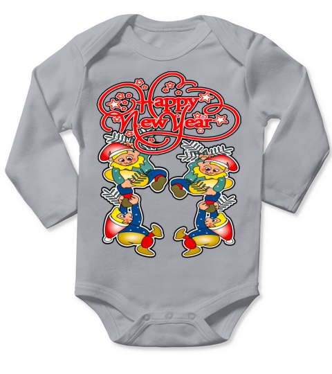 Happy New Year Beautiful Dwarf and Elf Cartoon Long Sleeve Baby One-Piece