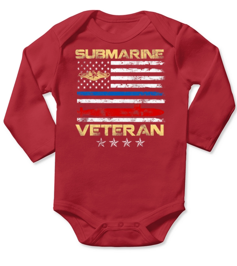 Vintage Submarine Veteran American Flag Veterans Long Sleeve Baby One-Piece