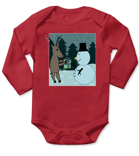 Christmas deer and snowman Long Sleeve Baby One-Piece