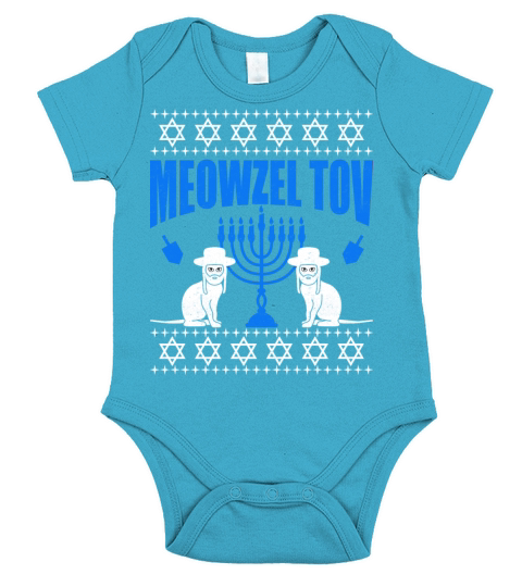 Meowzel Tov Jewish Hanukkah Chanukah Ugly Cat Short Sleeve Baby One-Piece