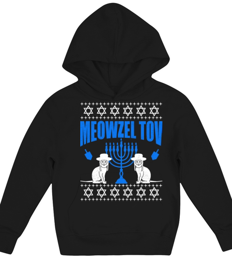 Meowzel Tov Jewish Hanukkah Chanukah Ugly Cat Kids Hoodie