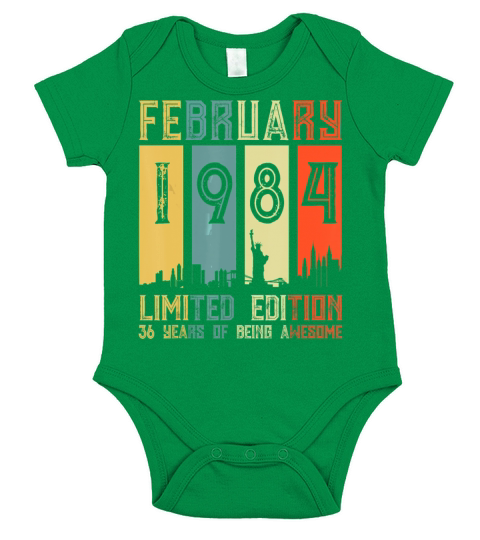 Retro Vintage February 1984 36 Yrs Old 36th Short Sleeve Baby One-Piece