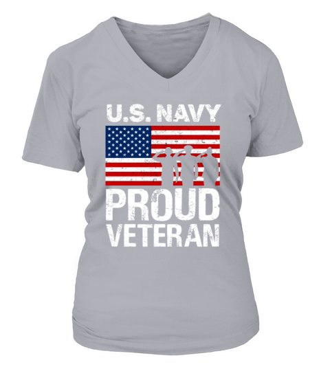 Proud Veteran US Navy Red White Blue Flag Patriotic Design Great for 4th of July Women's V-Neck T-shirt