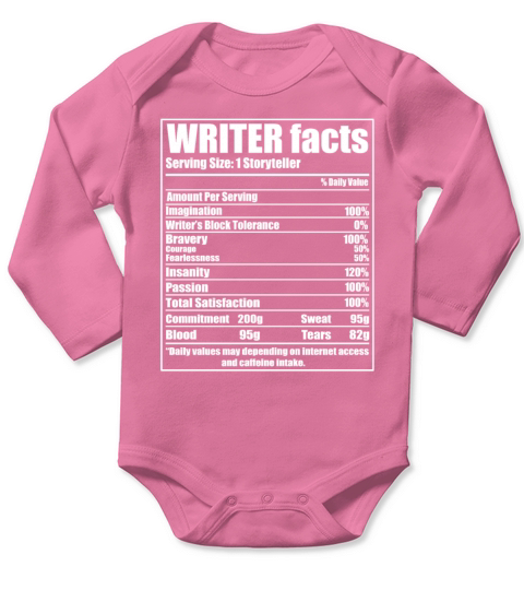 Funny Writers Nutritional Facts Long Sleeve Baby One-Piece