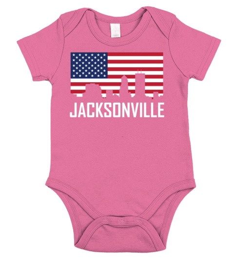 Jacksonville Florida Skyline American Flag Short Sleeve Baby One-Piece