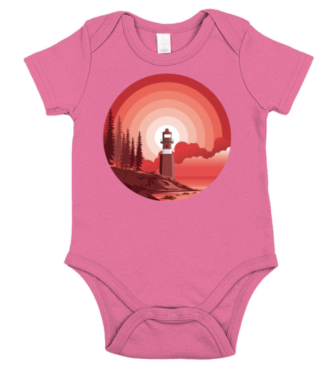 Landscape Lighthouse By The Sea Chartreuse Dark Na Short Sleeve Baby One-Piece