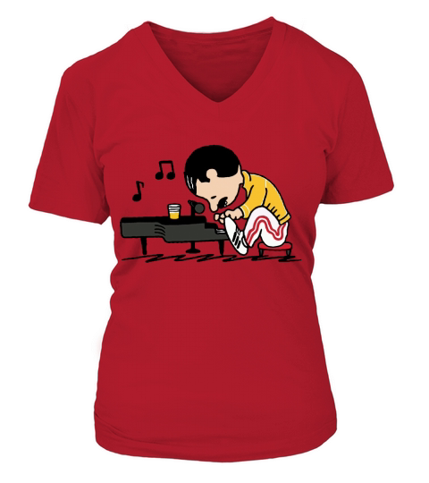 Freddie Mercury Peanuts Playing Piano And Dinking Wine shirt V-neck T-Shirt Woman