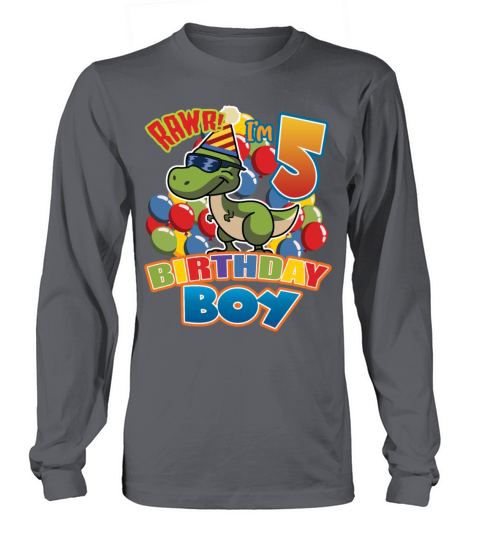 5th Birthday Dinosaur Gift For Boys Turning Age 5 Men's Long Sleeve