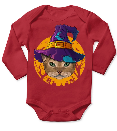 Abyssinian Witch Cat Funny Halloween Costume Creep Long Sleeve Baby One-Piece