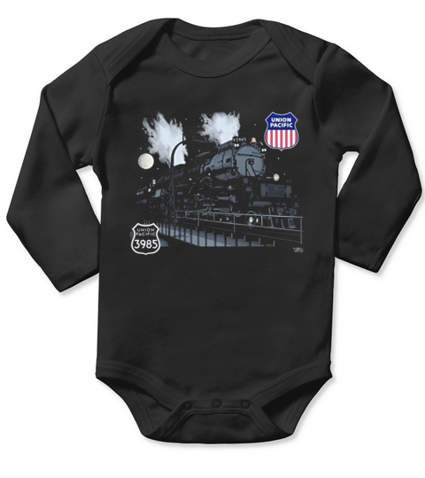 Union Pacific Challenger 3985 at Night Railroad Long Sleeve Baby One-Piece