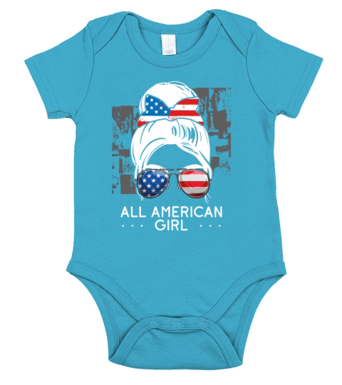 Messy Bun Girl American Flag Patriotic 4th Of July Short Sleeve Baby One-Piece