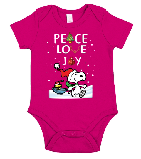 Merry Christmas Peanuts Snoopy Peace Love Joy Short Sleeve Baby One-Piece