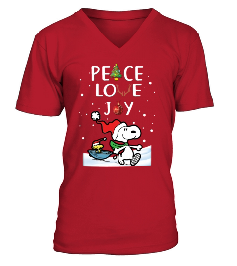 Merry Christmas Peanuts Snoopy Peace Love Joy Men's V-Neck T-shirt