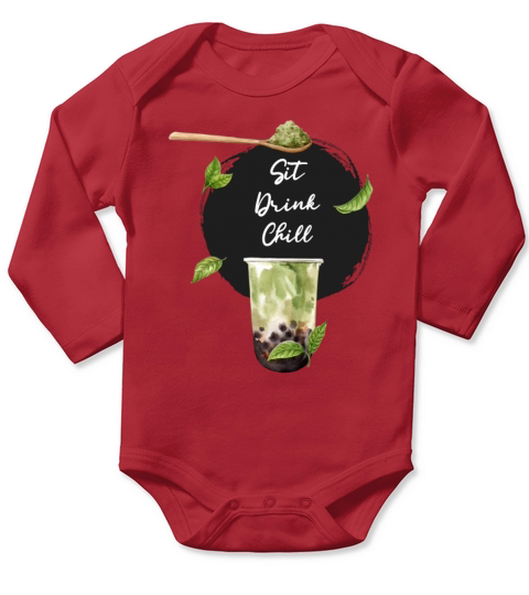 Sit Drink Chill With Green Matcha Bubble Tea Long Sleeve Baby One-Piece