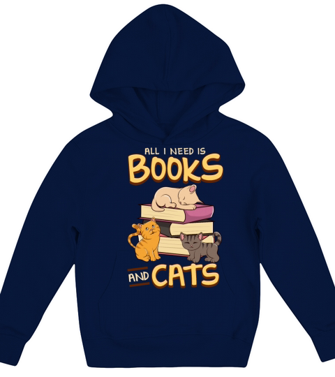 All I Need Is Books And Cats Cute Book Obsessed Kids Hoodie